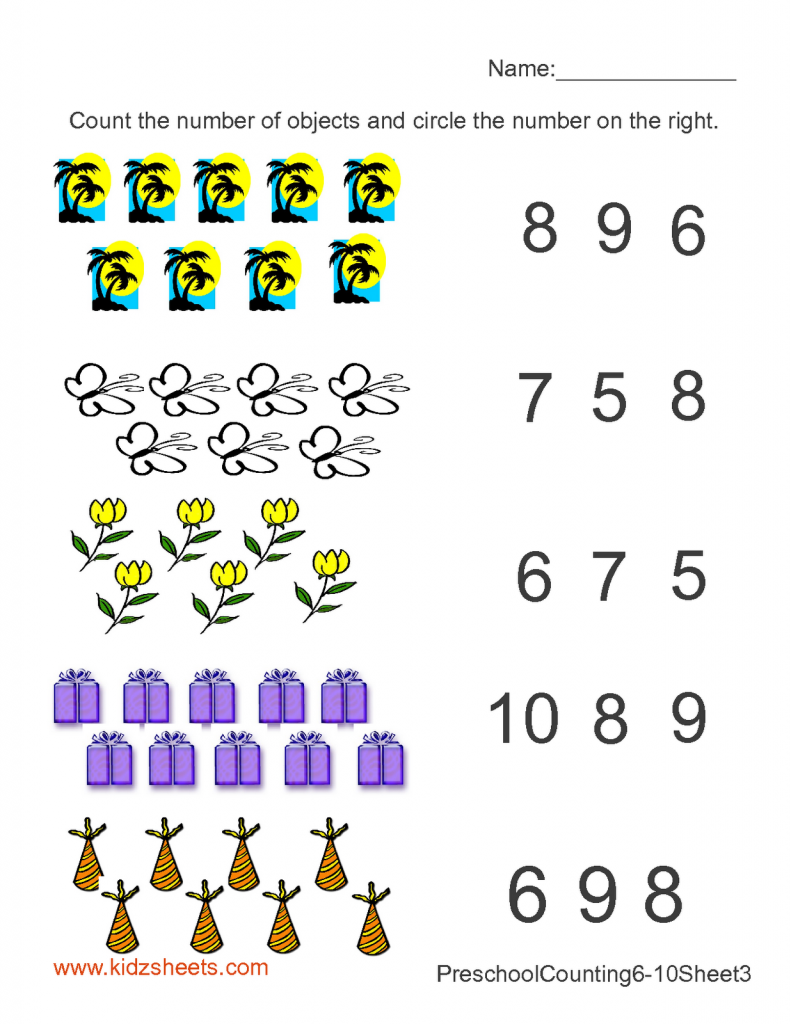 Count The Objects And Circle The Correct Numeral - Math Worksheets FA4