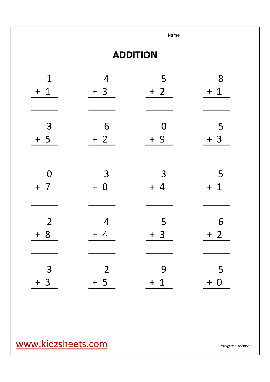 Kindergarten Addition Math Worksheet