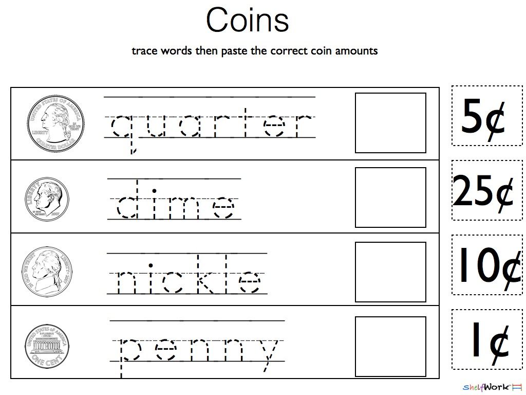 kindergarten counting coins practice