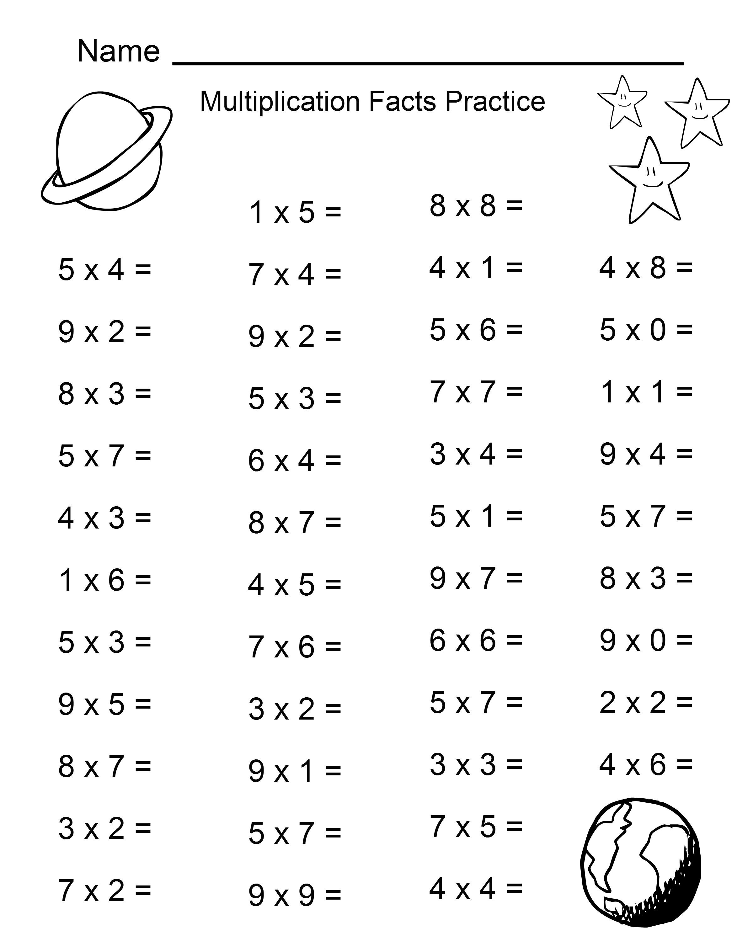 3rd Grade Multiplication Math Facts