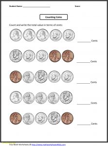 4th Grade Math Printable Worksheets Counting Coins
