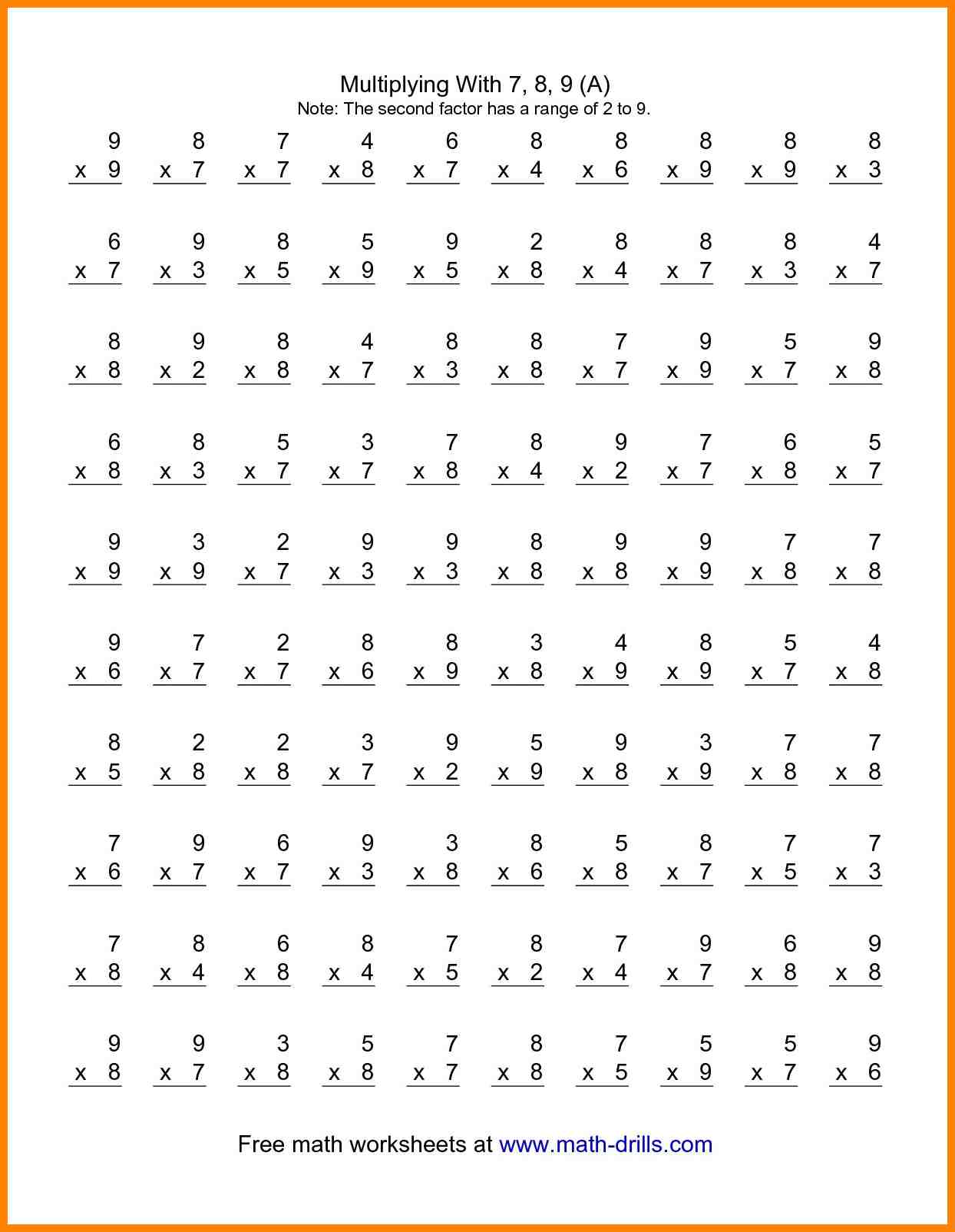 4th grade multiplication math facts practice