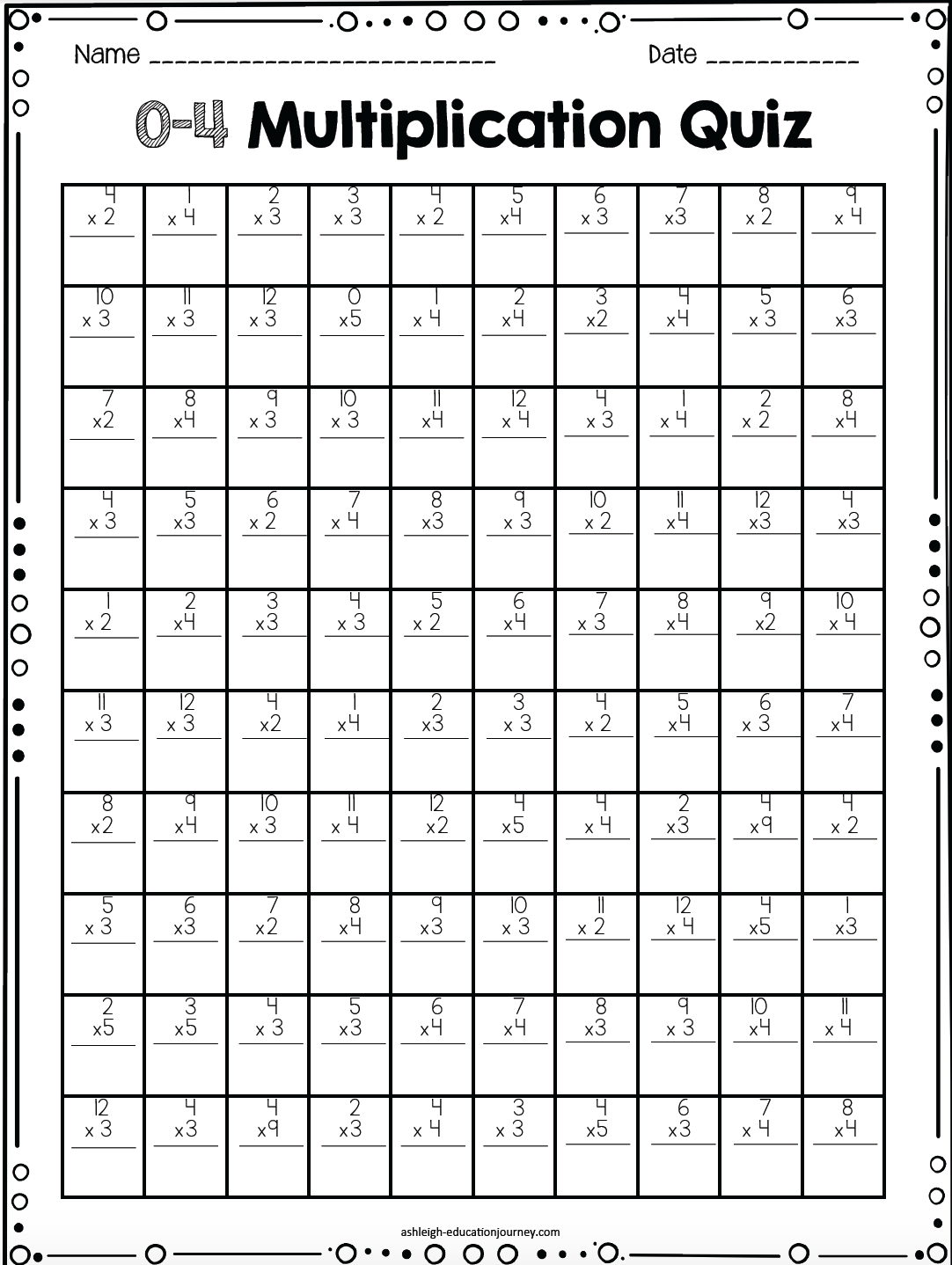 4th Grade Multiplication Quiz