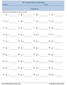 5th Grade Fractions Worksheet