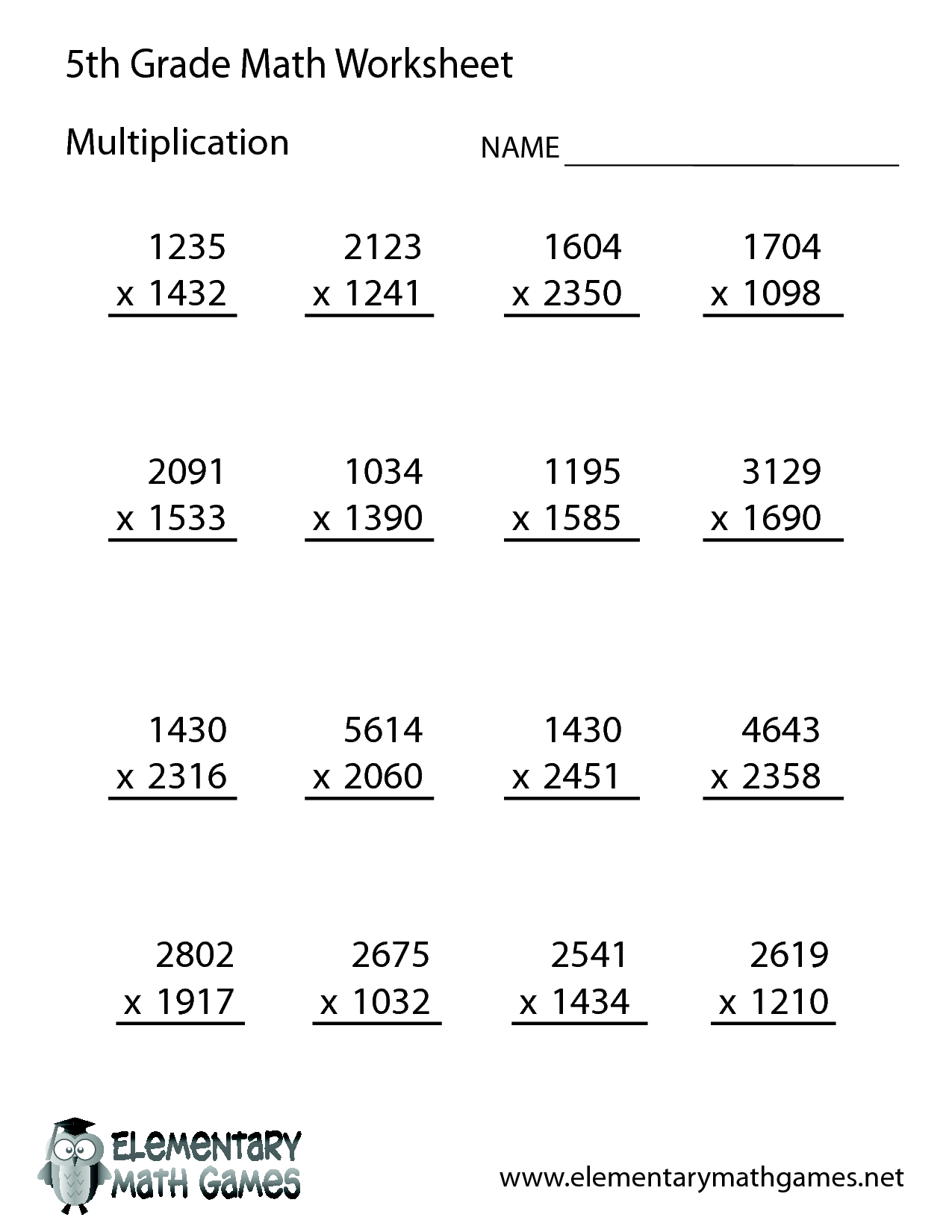 5th Grade Math Worksheet Multiplication