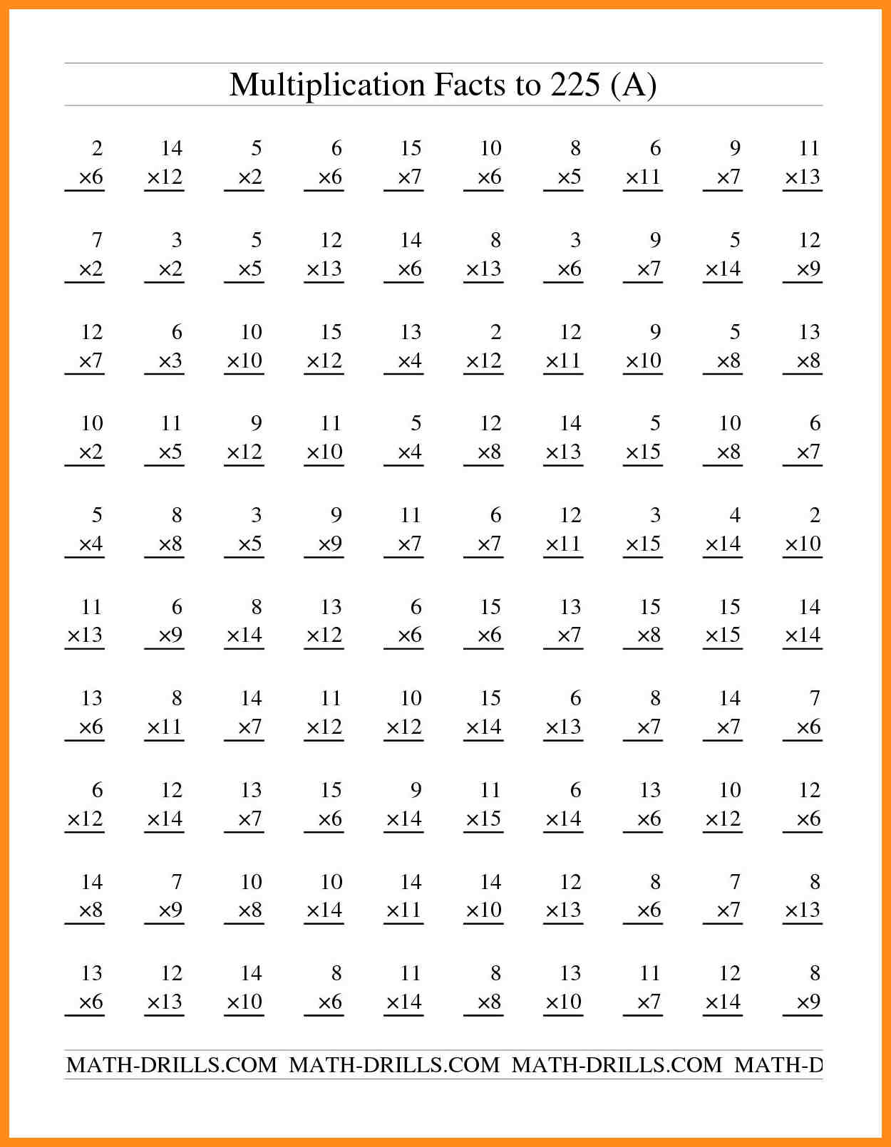 5th grade multiplication math facts for practice