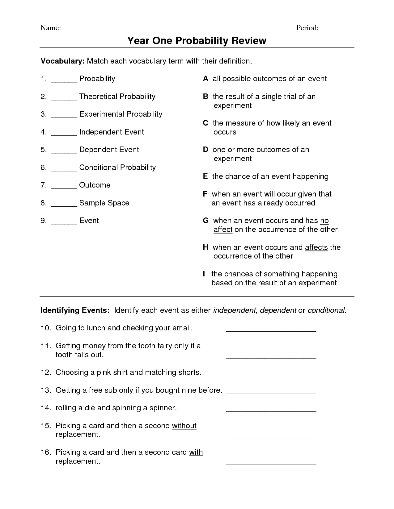 Printable Probability Worksheets 8th Grade