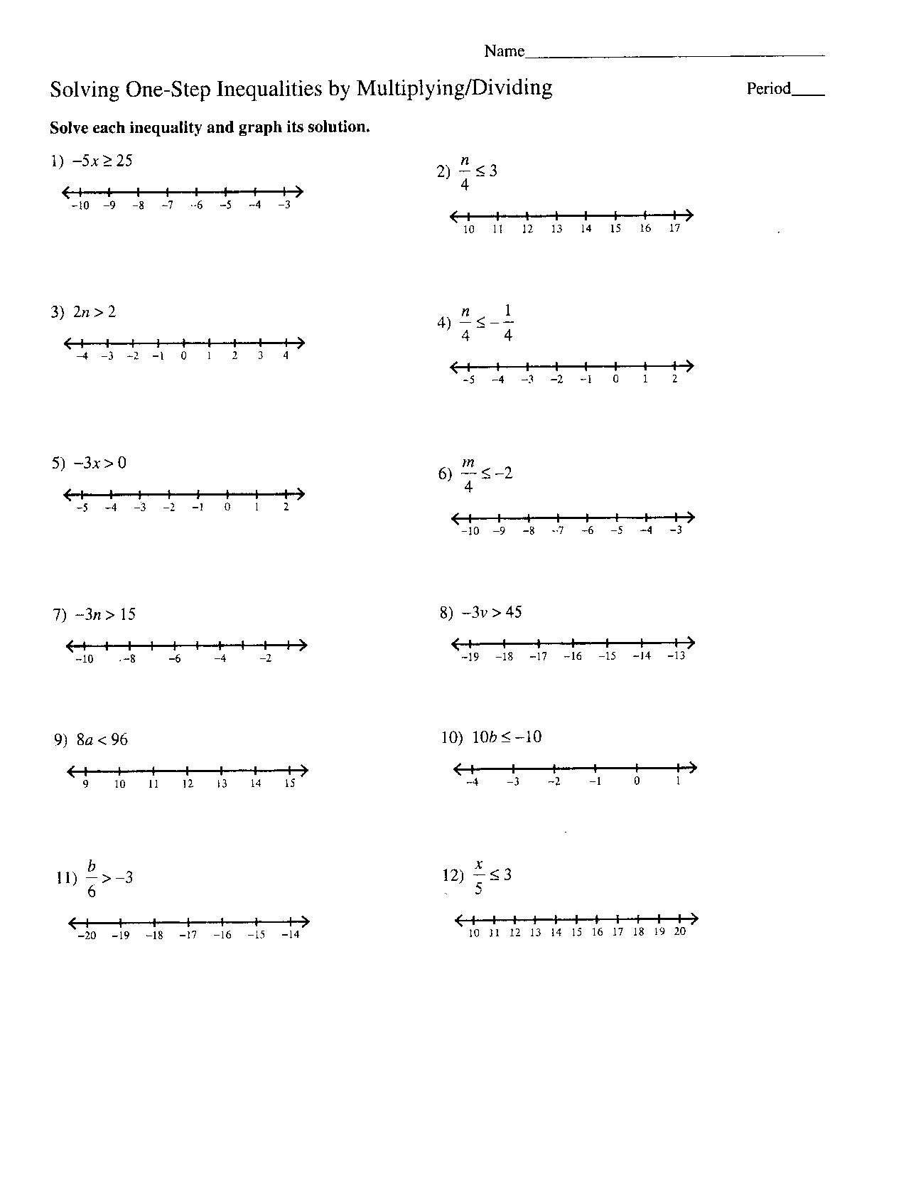 Algebra Solving OneStep Inequalities by Multiplying and Dividing