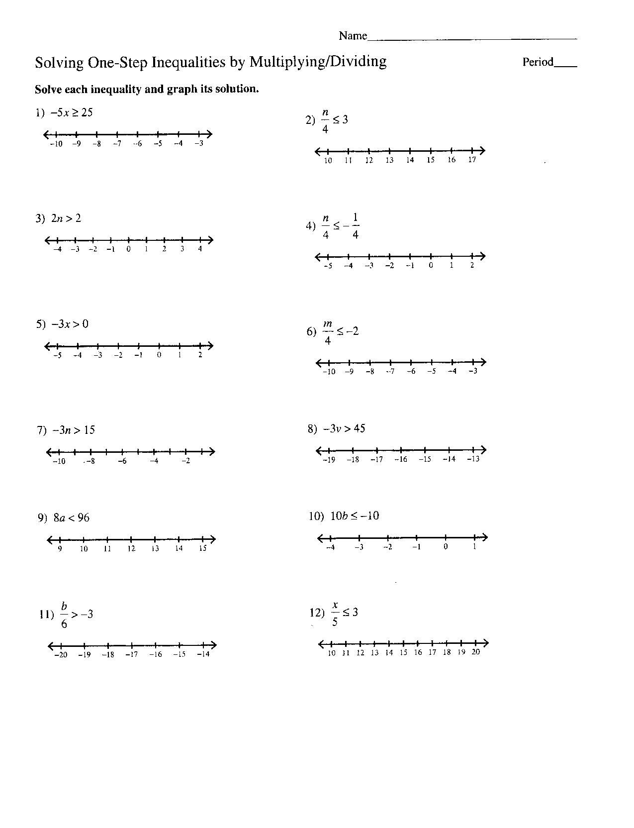 Algebra Solving One Step Inequalities By Multiplying And Dividing 