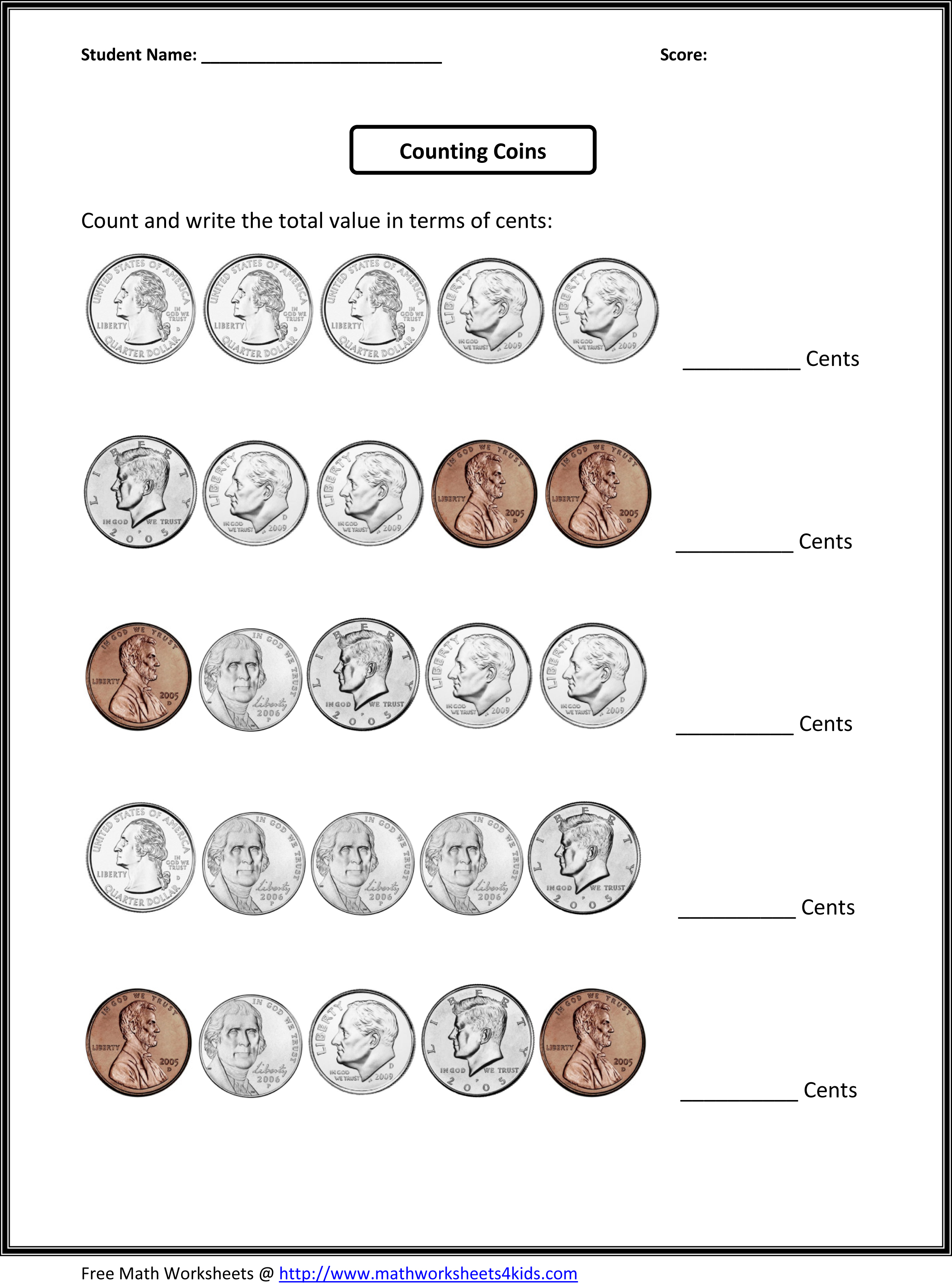 counting coins practice for 3rd grade