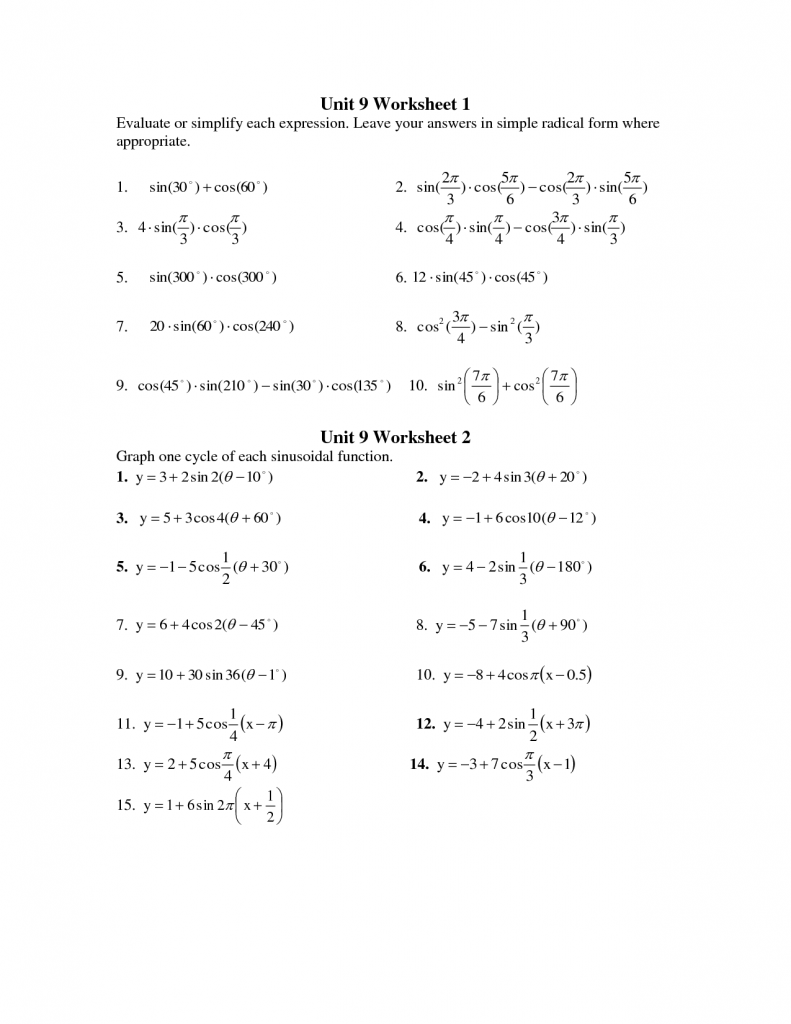 Pre-Calculus Worksheets