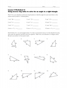 Inverse Trig Ratios Right Triangle Trigonometry Worksheet