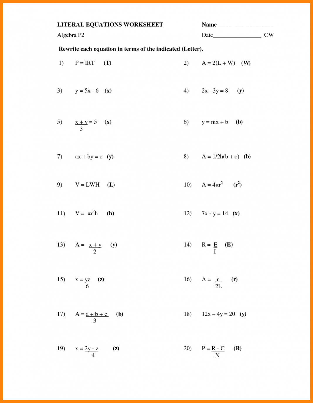 simple algebra problems worksheet