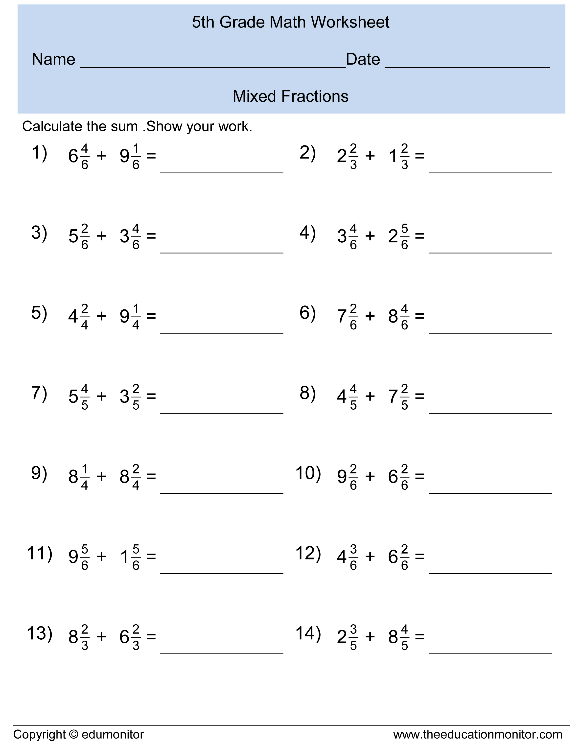 Fractions For Fifth Graders 5451