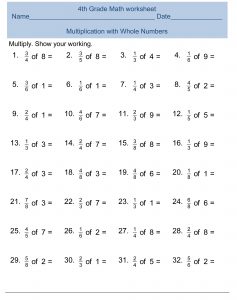 Multiplication of Whole Numbers and Fractions