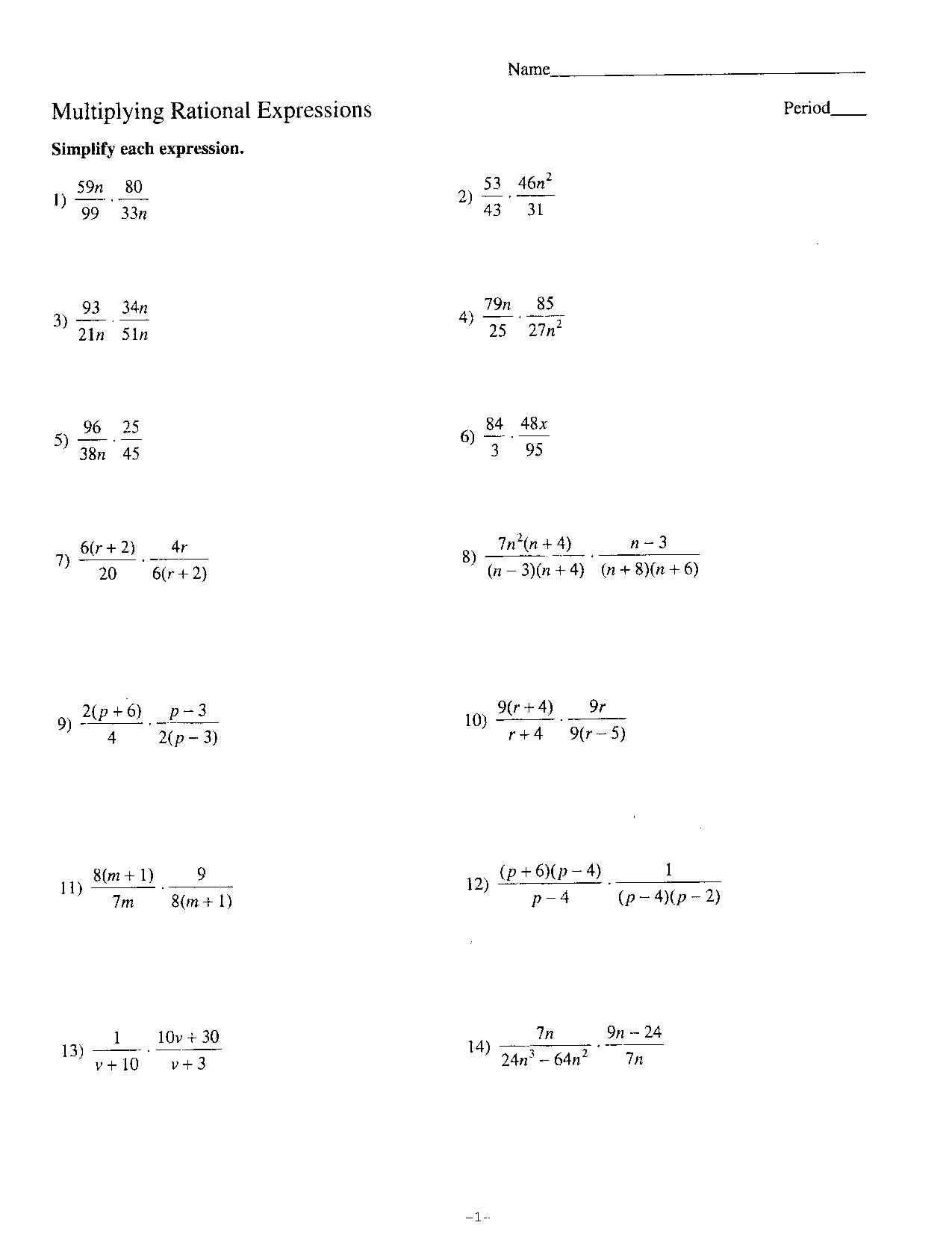 Multiplying Rational Expressions - 9th Grade Algebra