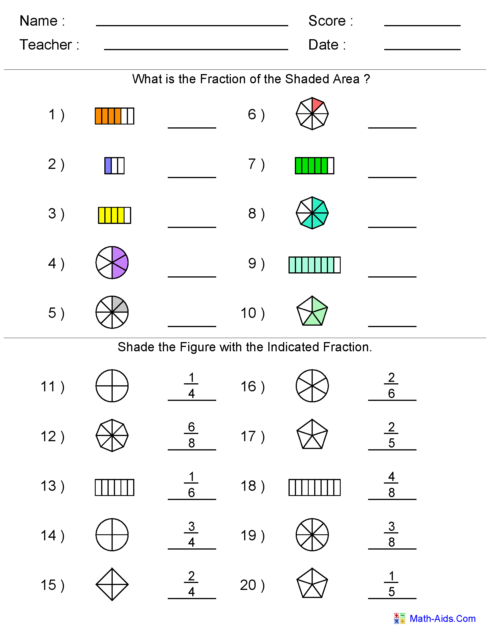 Printable 5th Grade Fractions Worksheet