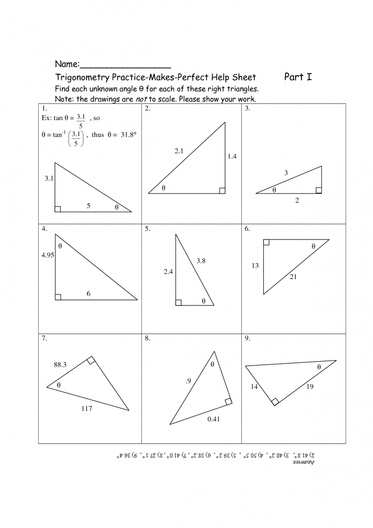 Right Triangle Trigonometry Practice Worksheets