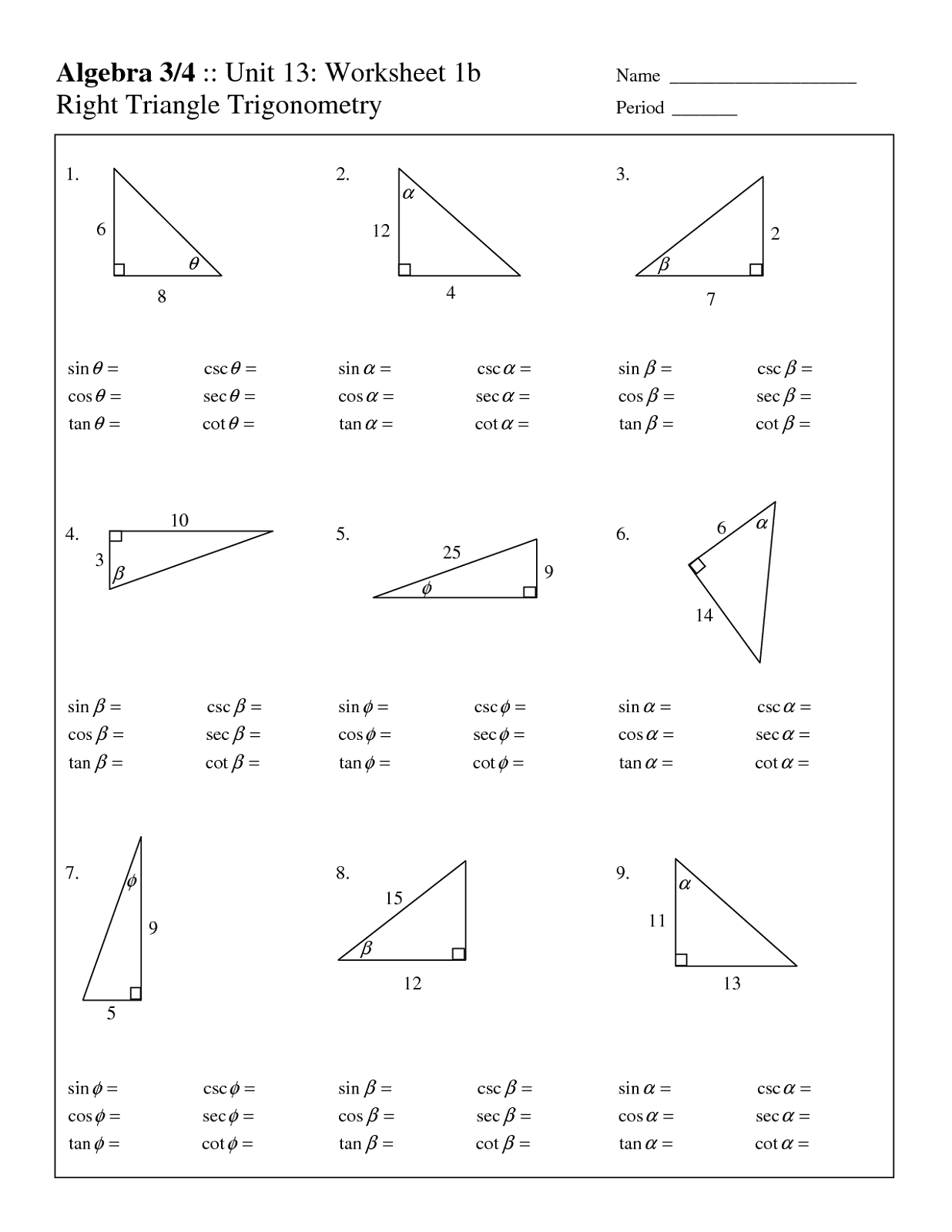 chapter 21 right triangles and trigonometry answer key For Right Triangle Trig Worksheet Answers