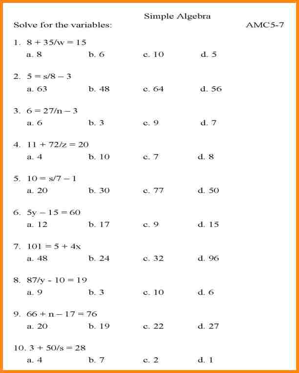 Algebra - Solve for Variables