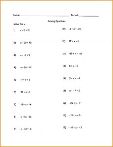 Algebra - Solving Equations Problems Worksheet