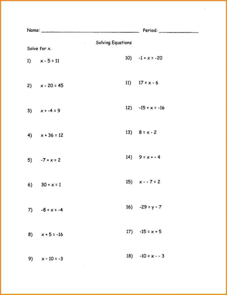 solving equations problems worksheet algebra