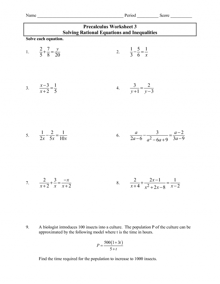 solving rational equations and inequalities precalculus